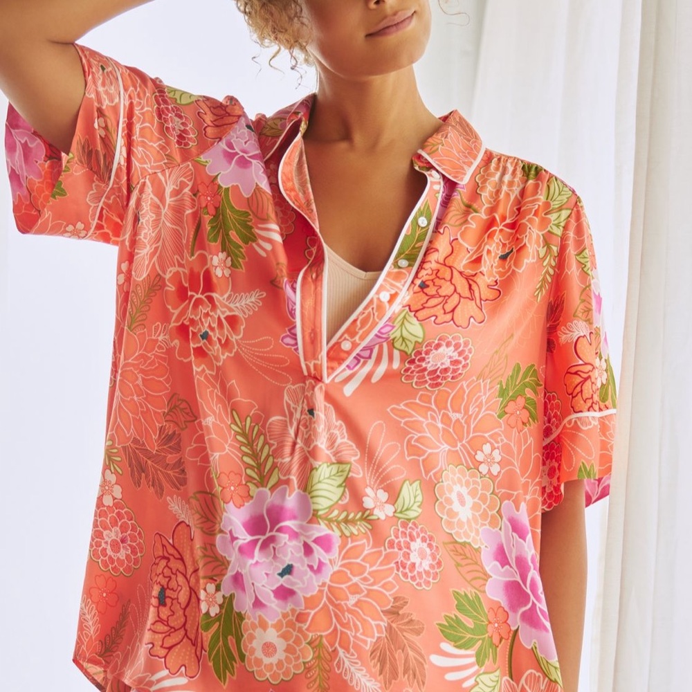ANTHROPOLOGIE Floral Short Sleeve Pajama Top- Medium